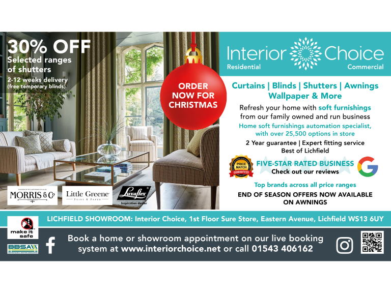 Save 30% on Selected Shutters – Interior Choice Lichfield’s Christmas Offer