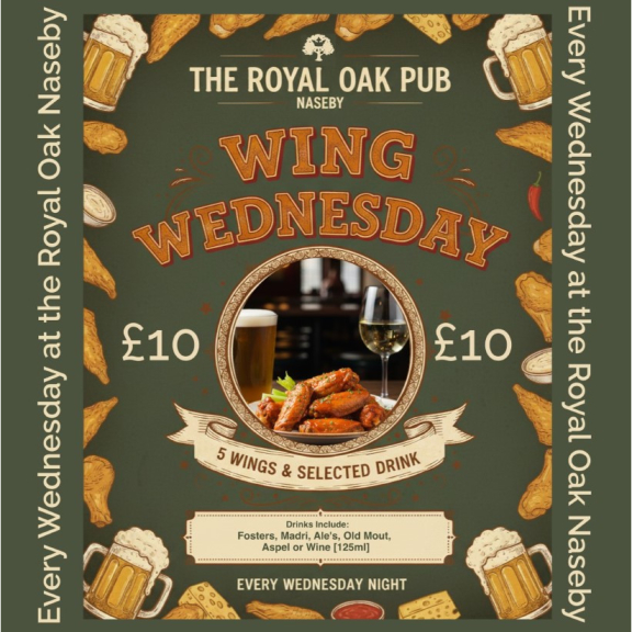 Spice up your midweek with Wing Wednesday at The Royal Oak Naseby!