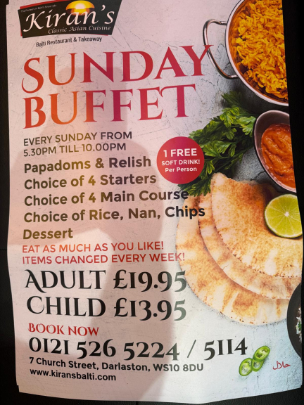 Sunday Buffet at Kiran's Balti Darlaston