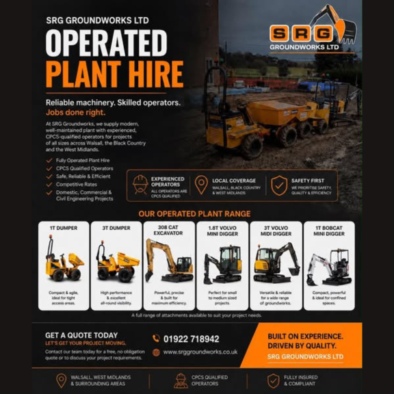 SRG Groundworks Ltd - Fully Operated Plant Hire! 💥🚜