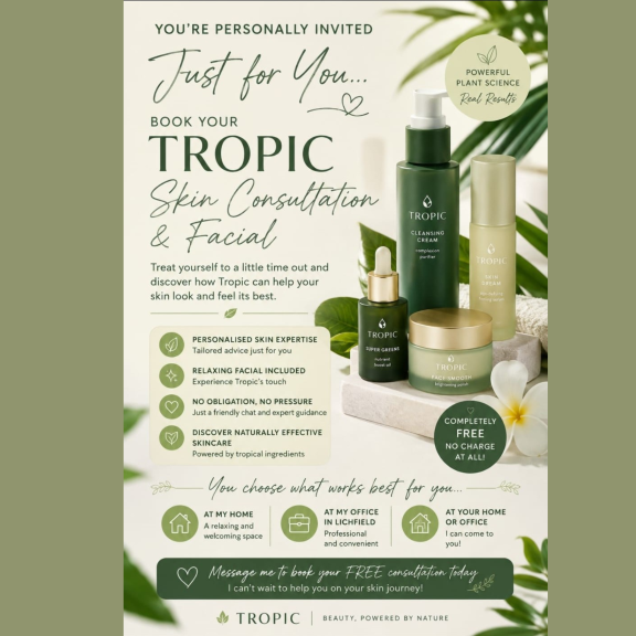 FREE Tropic Skin Consultation & Facial with Reaching Eden in Lichfield