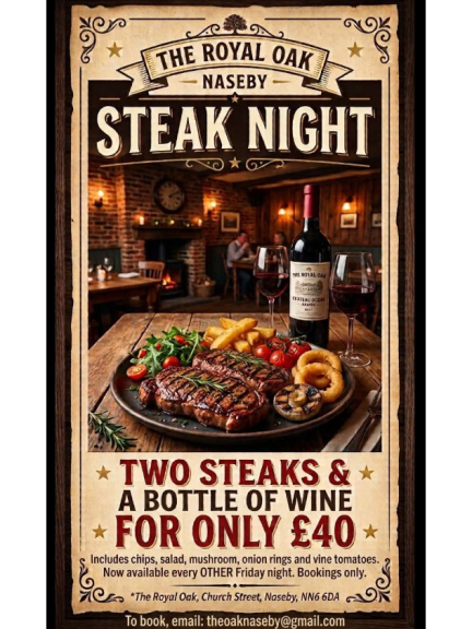 Steak Night  The Royal Oak Pub Naseby