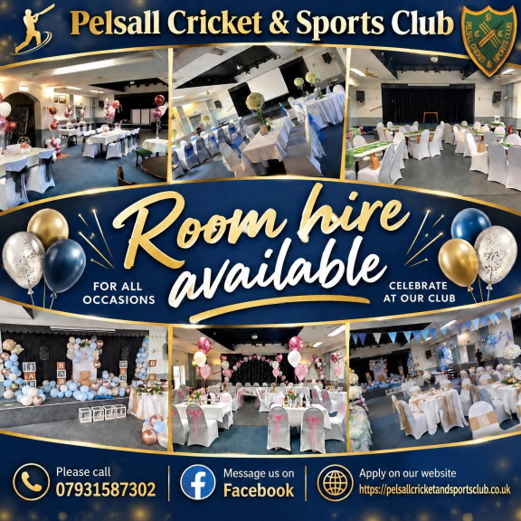 🥳 Room Hire at Pelsall Cricket & Sports Club! 🥳