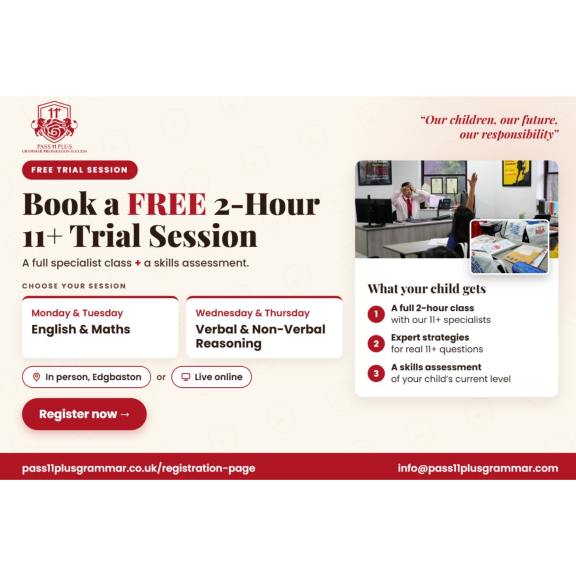 🌟 Pass 11 Plus Grammar Preparation Success is offering a FREE 2 Hour 11+ Trial Session! 🎉