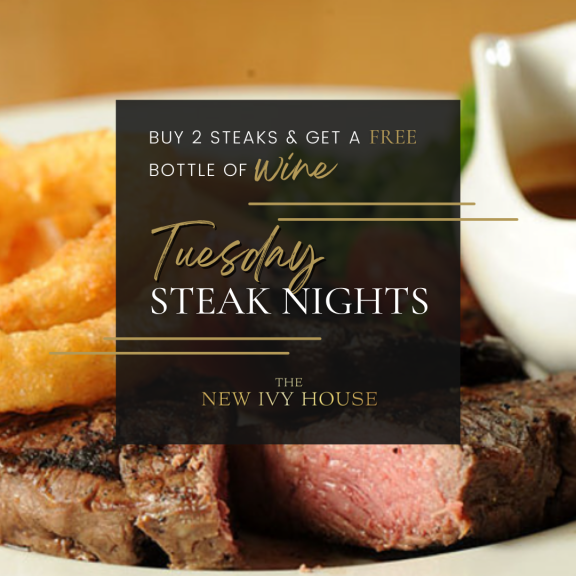 Free bottle of wine with 2 steaks at The Ivy House Pub