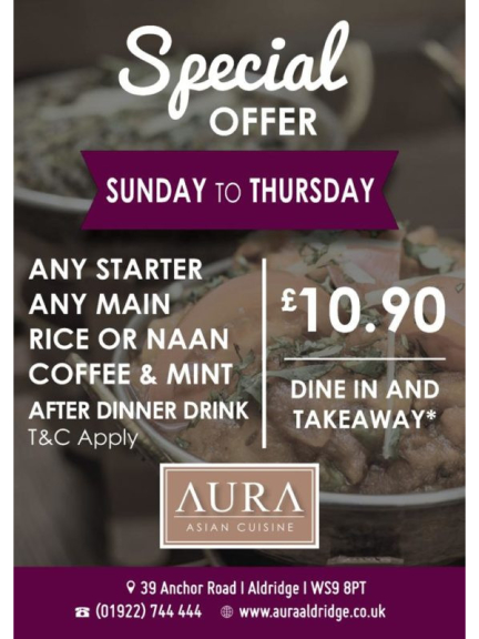 Indian Banquet Meal For £10.90 to Eat-In or Takeaway From Aura Indian Cuisine 