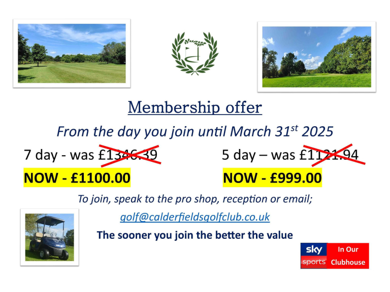 Discount Golf Membership Until 2025 From Calderfield Golf and Country Club
