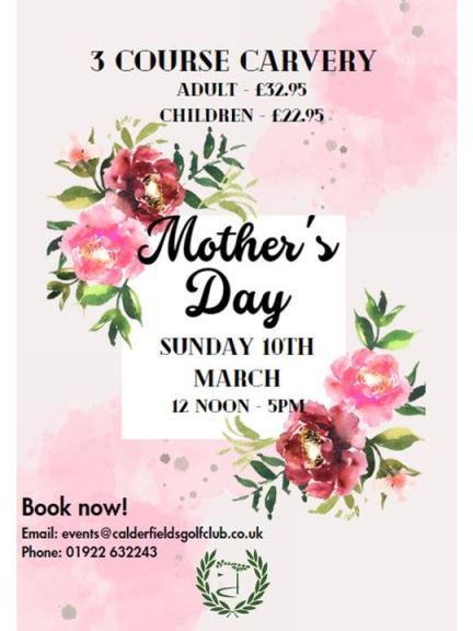 Mother's Day 3 course carvery at Calderfields Golf and Country Club