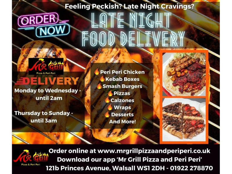 Late Night Food Delivery in Walsall until 3am from Mr Grill Pizza and Peri Peri
