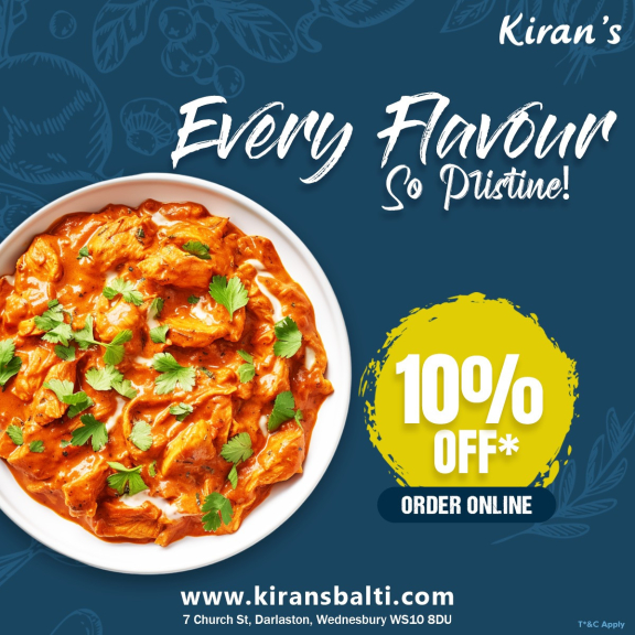 10% Off when you order online at Kirans Balti