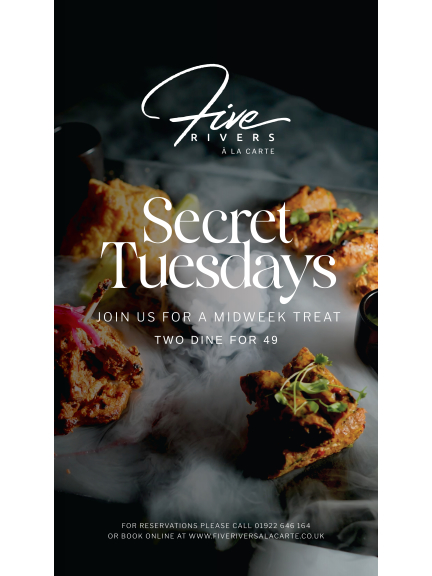  Secret Tuesdays - Two Dine for just £49 at Five Rivers Á la Carte Walsall