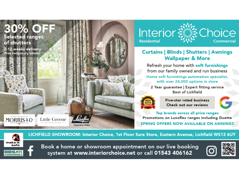 Save 30% on selected shutters at Interior Choice in Lichfield