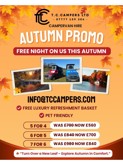 🍂 Autumn Campervan Hire Offer in Lichfield – Free Extra Night! 🚐