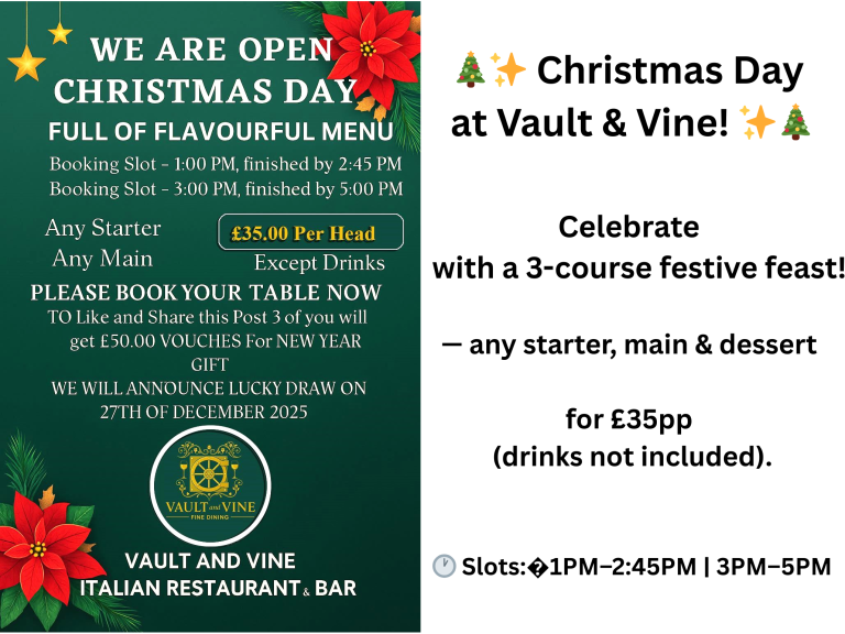 Christmas Day Offer at Vault & Vine (Italian) Restaurant