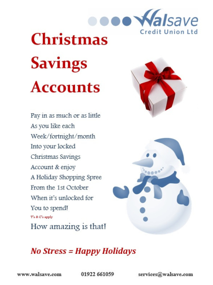 Christmas 2026 Savings Account at Walsave Credit Union Bloxwich