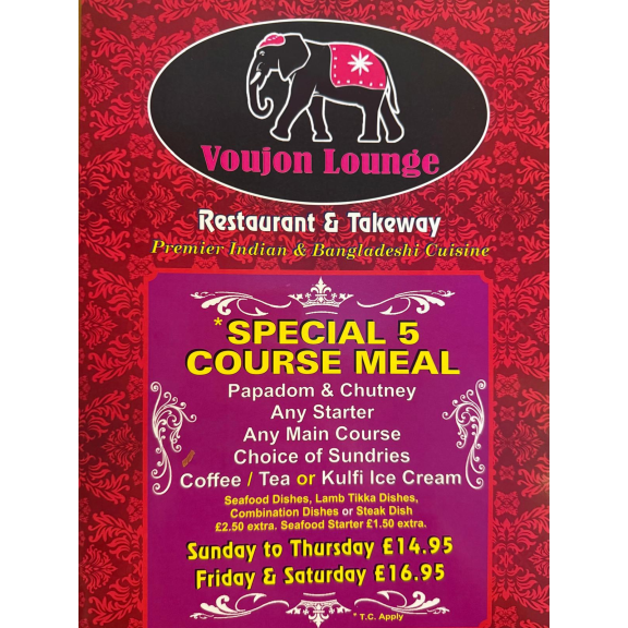 Special 5 Course Meal at Voujon Lounge Darlaston