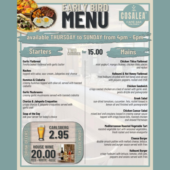 Early Bird Menu – 2 Courses for £15
