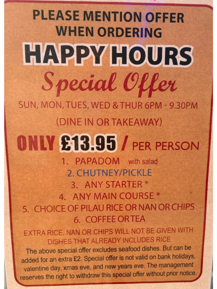 Happy Hour Special at Shimla Tandoori Aldridge