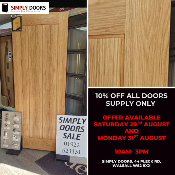 Get 10% Off Supply Only Doors This August Bank Holiday at Simply Doors Walsall