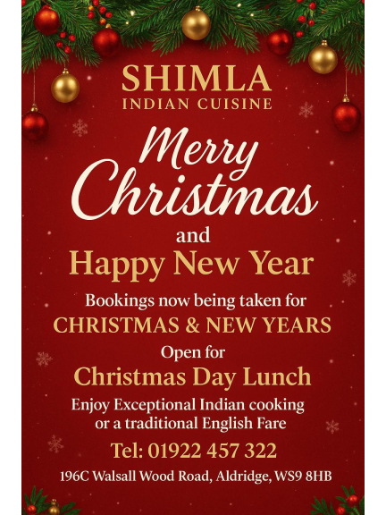 Christmas Day Lunch at Shimla Tandoori, Aldridge – Book Your Festive Feast!