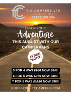 AUGUST ADVENTURE OFFER – FROM T.C. CAMPERS NEAR LICHFIELD