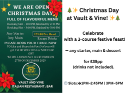 Christmas Day Offer at Vault & Vine (Italian) Restaurant