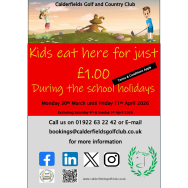 Kids eat for just £1.00 at Calderfields Golf & Country Club this Easter! 🎉🍽️