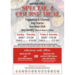 FOUR COURSE MEAL - FROM JUST £14.00 AT KIRAN'S BALTI DARLASTON