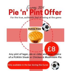 With the Euros kicking off it’s time for our Pie N Pint promotion to also kick off!