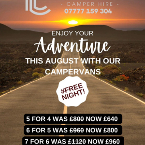 AUGUST ADVENTURE OFFER – FROM T.C. CAMPERS NEAR LICHFIELD