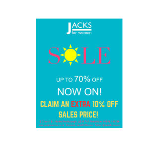 SUMMER SALE NOW 70% + EXTRA 10% at JACKS FOR WOMEN!