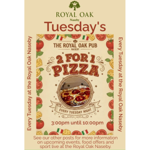 Tuesday's Its 2 for 1 on All Pizza.