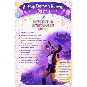 K Pop Demon Hunters Party Package by Dizzy Kizzy Entertainer