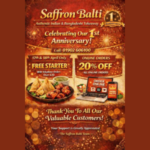 🎉🥳 Saffron Balti’s 1st Anniversary Celebration! 🥳🎉