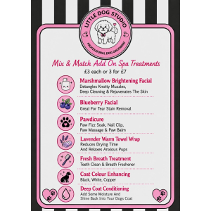 Mix & Match Luxury Spa Treatments for Your Dog - Spa Treatments are just £3 each or choose any 3 for only £7.