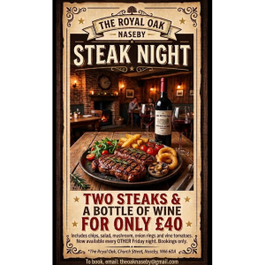 Steak Night  The Royal Oak Pub Naseby