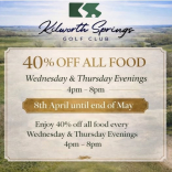 40% Off Food - Weds & Thurs at Kilworth Springs Golf Club
